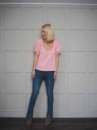 Sophia Short Sleeved Top by Grace &amp; Mila - Cream/Yellow Stripe