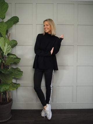 May Trousers - Black with White Side Stripe