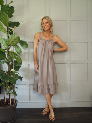 Eli Spaghetti Strap Sun Dress - Blue, Taupe, White