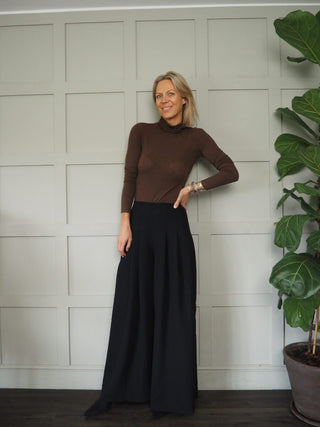 Luzo Cashmere Mix Polo Neck - Chocolate, Grey and Winter White