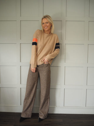 Elyn High Rise, Wide Leg Tweed Trousers with Front Pockets - Black/Brown/Camel