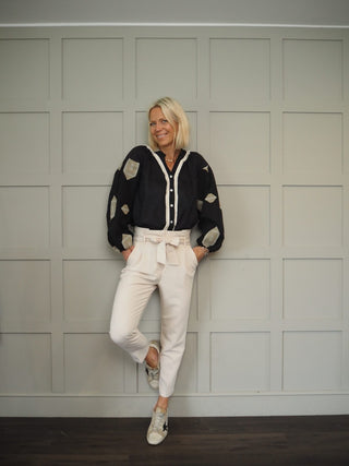 Cassie Blouse Embroidered with Fringing - Off White