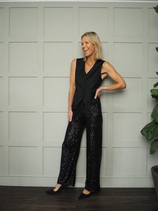 Nickoli Sequin Trousers - Black, Champagne, Gold