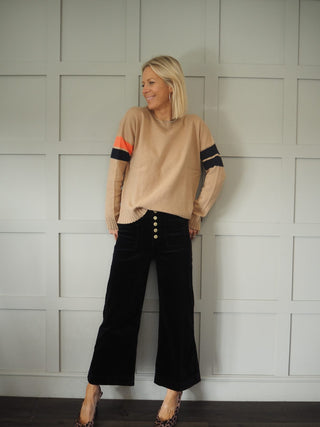 Atlanta Wide Leg, Cropped, Mid-Rise Corduroy Trousers - Camel