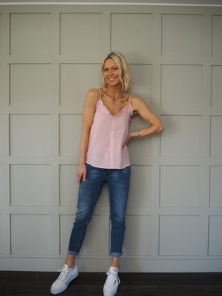 Virginia Camisole Top - Blue/White Stripe