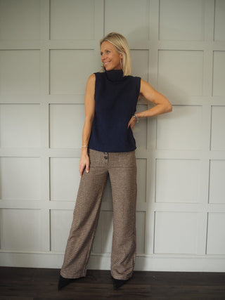 Elyn High Rise, Wide Leg Tweed Trousers with Front Pockets - Black/Brown/Camel