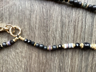 Crossbody Wooden Beaded Phone Cord - Black and Navy Blue