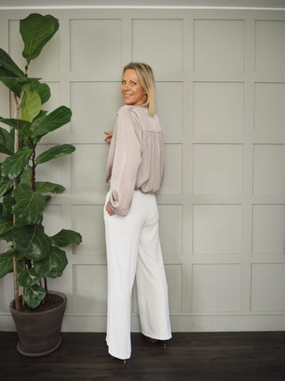 Silk Mix Long Sleeved Blouse with Button Fastenings and Frill Detail - Black