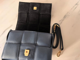 Jerry Leather Square Woven Design Bag with Gold Clasp Fastening - Black, Blue, Orange and Taupe