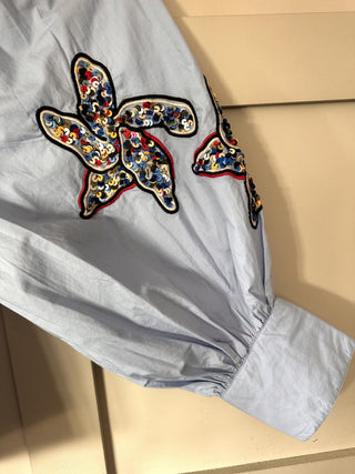 Maxime Long Sleeve Blouse by Pom Amsterdam - Light Blue, White