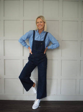 Hudson Cropped Denim Dungarees - Dark Blue