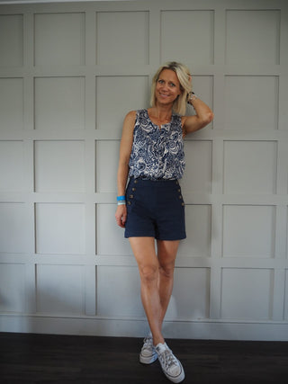 Artie Button Front Shorts - Royal Blue