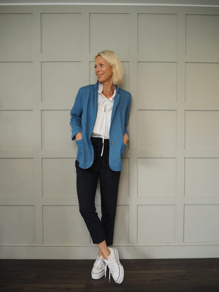 Felicity Lightweight Cotton Jacket with Button Fastening - Denim Blue