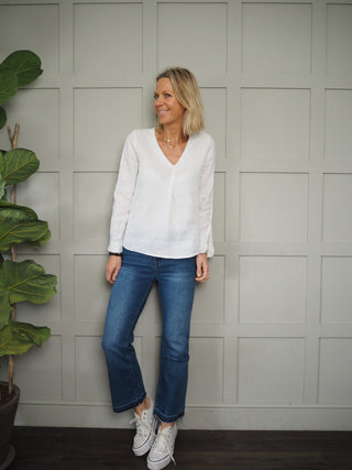 Pandy V Neck Long Sleeved Linen Blouse - Coral