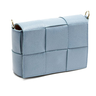 Patchi Crossbody &amp; Clutch Leather Bag with Square Woven Design - Blue