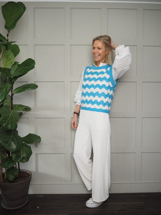 Clea Crochet Tank Top by Frnch - Blue/Off White