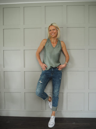 Sarah Silk Mix Vest Top - Black