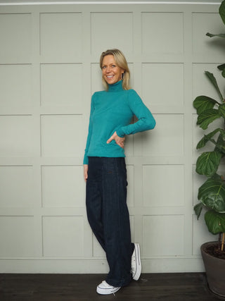 Lola Ribbed Polo Neck - Pink, Turquoise and Winter White