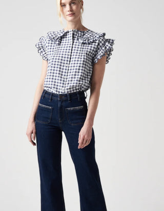 Mabel Patched Pocket Wide Leg Jeans by Seventy Mochi - Dark Vintage, Peony Pink, Vintage Americana