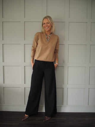 Martina Trousers - Navy with Contrasting Navy Satin Side Stripe