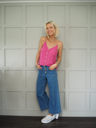 Pops Camisole Button Front with Gold Piping - Pink