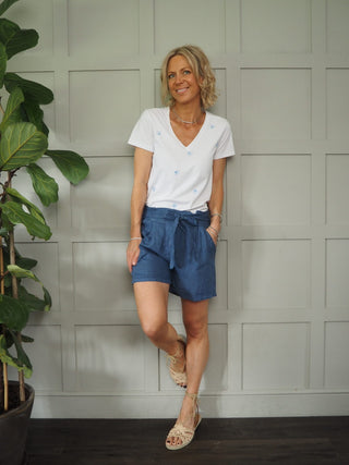 Meme Linen Shorts - Green, Stone