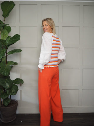 Cassis Crochet, Striped Tank Top by Frnch - Off White/Orange/Lilac