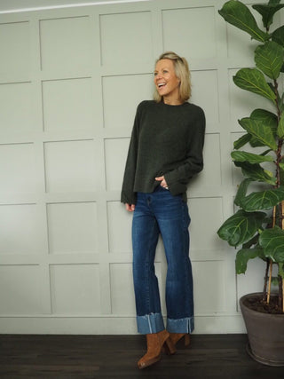 Raglan Round Neck Jumper by Moss Copenhagen - Black, Khaki and Stone