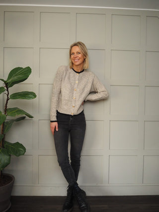 Frankie High Waist Skinny Jeans with Exposed Button Fly - Grey Washed