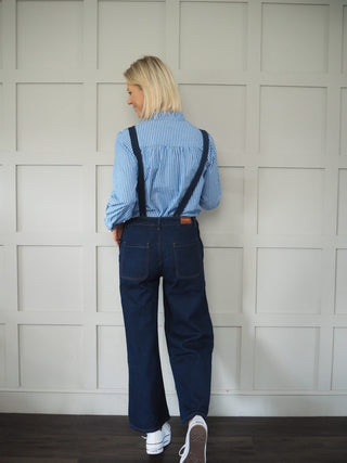 Hudson Cropped Denim Dungarees - Dark Blue