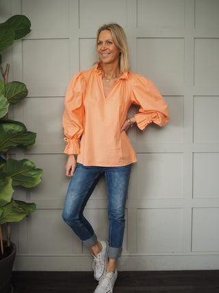 Nicolai Blouse with Frill Detail - Tangerine Orange