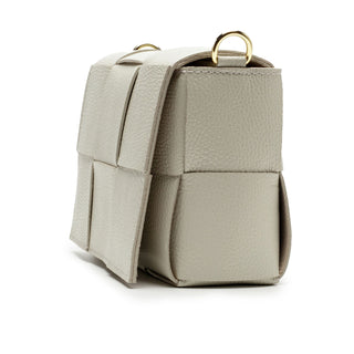 Patchi Crossbody &amp; Clutch Leather Bag with Square Woven Design - Stone