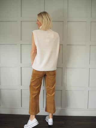 Atlanta Wide Leg, Cropped, Mid-Rise Corduroy Trousers - Camel