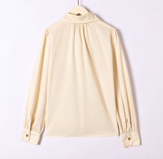 Evana Needlecord Blouse with Tie Collar Detail - Ecru, Khaki