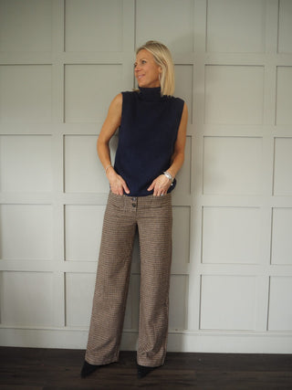 Elyn High Rise, Wide Leg Tweed Trousers with Front Pockets - Black/Brown/Camel