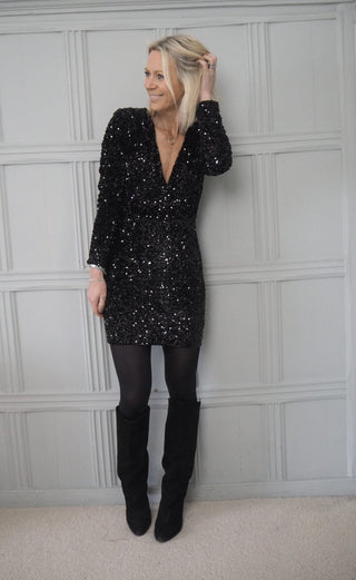 Claudia Sequin V-Neck Dress - Silver