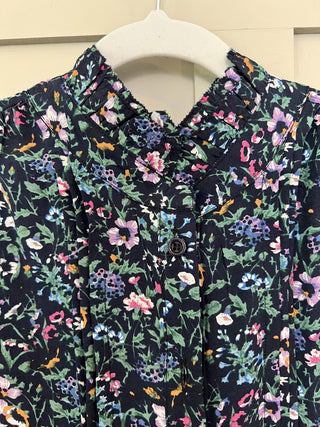 Veronica Floral Blouse with Ruffle Detail - Navy Blue