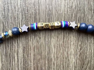 Crossbody Wooden Beaded Phone Cord - Black and Navy Blue