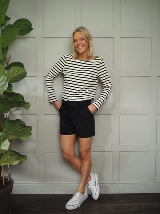 Luc Tailored Shorts - Black, Ecru