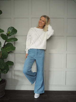 Zely Wide Leg Corduroy Trousers by Frnch - Powder Blue