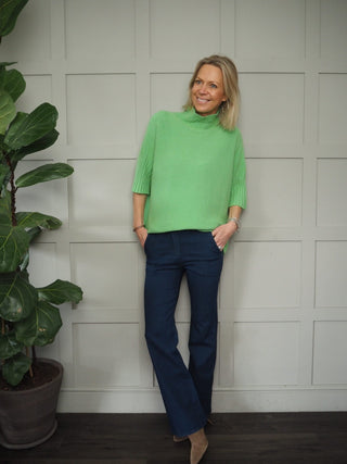 Briar Boot Cut Denim Look Trousers, with Stretch - Blue