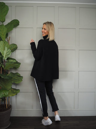 Black Joggers with White Side Stripe