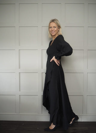 Taisy Maxi Dress with Wrapover Skirt by Frnch - Black