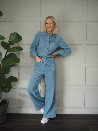 Zely Wide Leg Corduroy Trousers by Frnch - Powder Blue