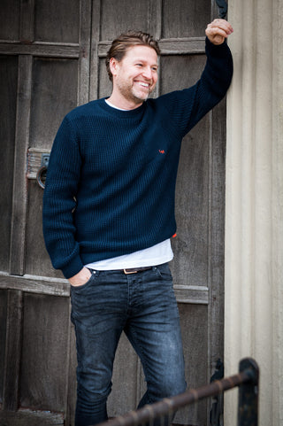 Men's Madari Chunky Knit Cotton Jumper by Loreak Median - Navy Blue