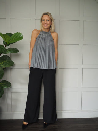 Yeva Pleated Halterneck Top - Black