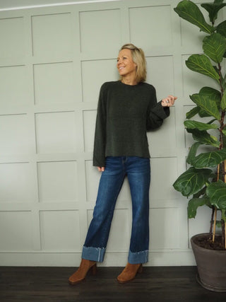 Raglan Round Neck Jumper by Moss Copenhagen - Black, Khaki and Stone