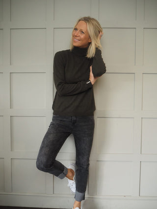 Cashmere Super Soft Polo Neck with Button Detail by Brodie - Grey