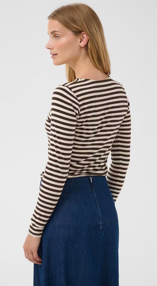 Nemajas Long Sleeve Stripe T Shirt - Ecru/Mole, Grey/Navy