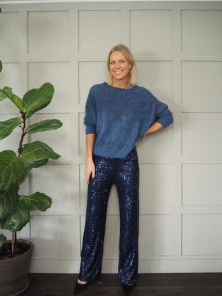 Festival Party Wide Leg Sequin Trousers - Green